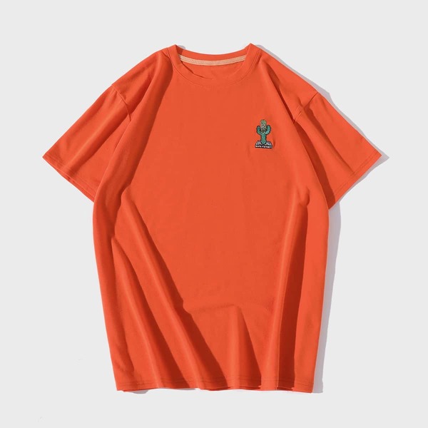 

Men Cactus Embroidery Short Sleeve Tee, Orange