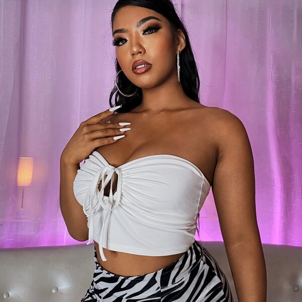 

Plus Knot Front Crop Tube Top, White
