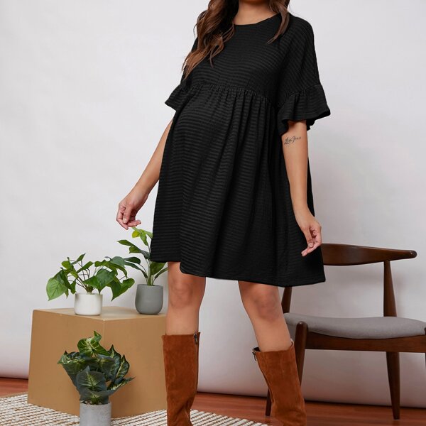 

Maternity Flounce Sleeve Dress, Black
