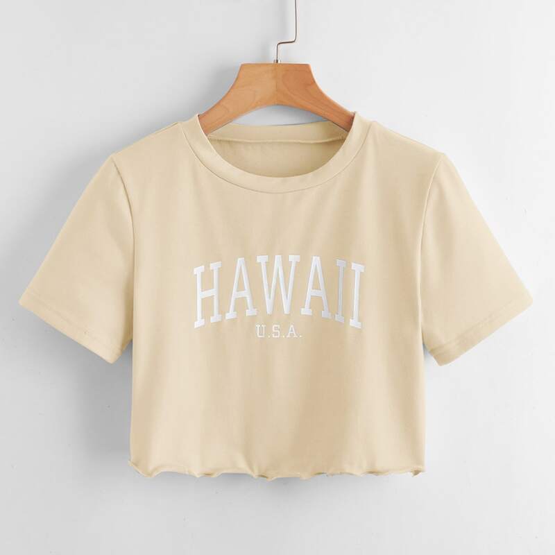 

Letter Lettuce Trim Crop Tee, Beige