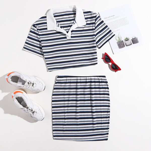 

Striped Rib Crop Tee & Mini Skirt, Multicolor