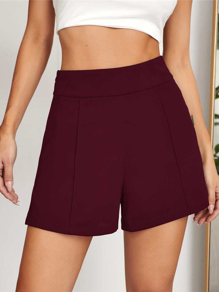 SHEIN EZwear Split Side Seam Back Shorts - Maroon - View 1