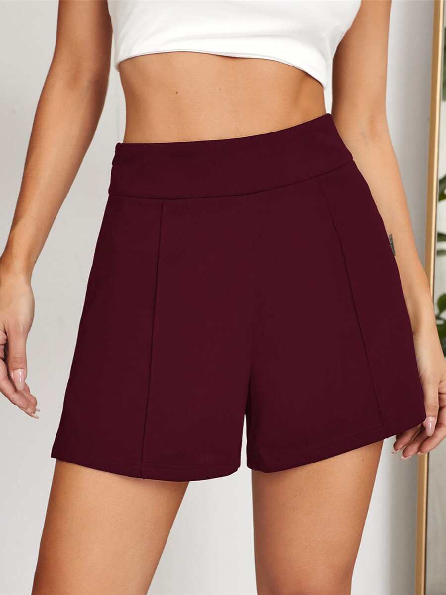 SHEIN EZwear Split Side Seam Back Shorts - Maroon - View 1