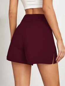 SHEIN EZwear Split Side Seam Back Shorts - Maroon - View 2