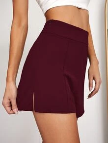 SHEIN EZwear Split Side Seam Back Shorts - Maroon - View 4
