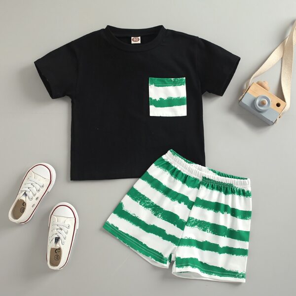 

Toddler Boys Pocket Patched Tee & Striped Shorts, Multicolor
