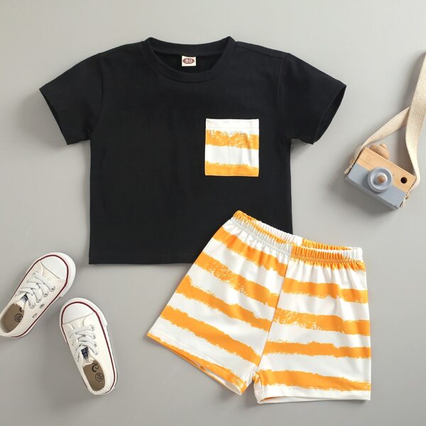 

Toddler Boys Striped Colorblock Tee With Shorts, Multicolor