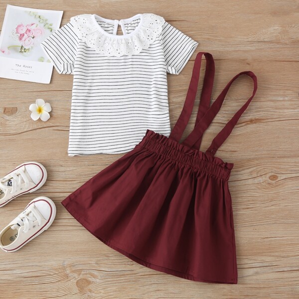 

Toddler Girls Schiffy Panel Striped Tee & Pinafore Skirt, Red and white