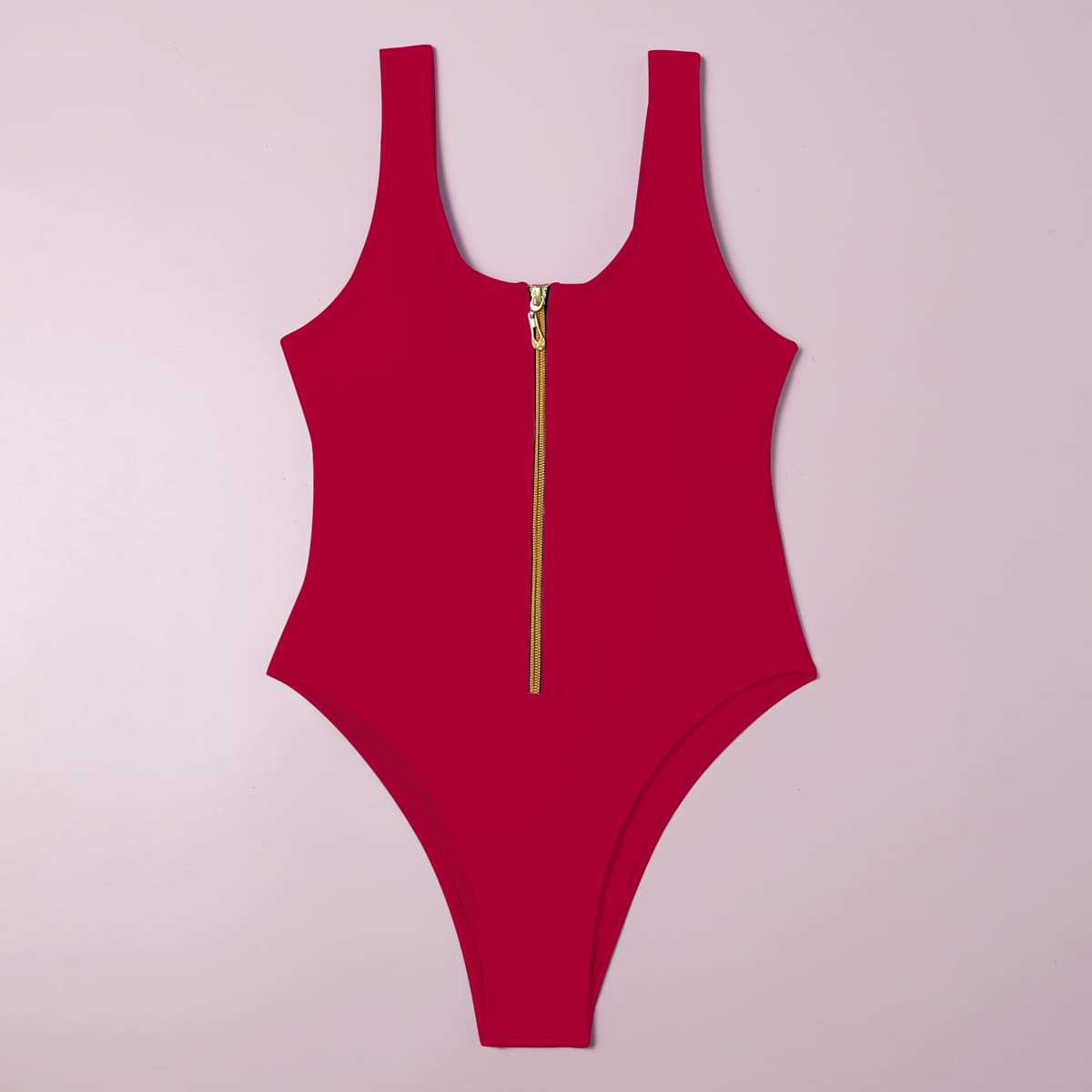 

Zipper Front One Piece Swimsuit, Red