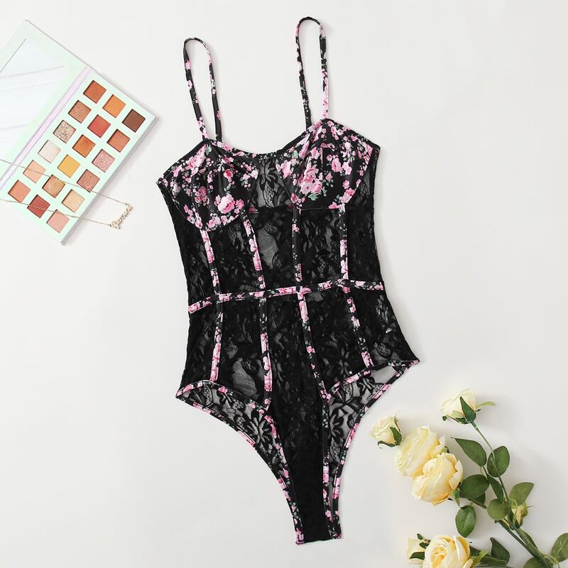

Floral Lace Underwire Teddy Bodysuit, Multicolor
