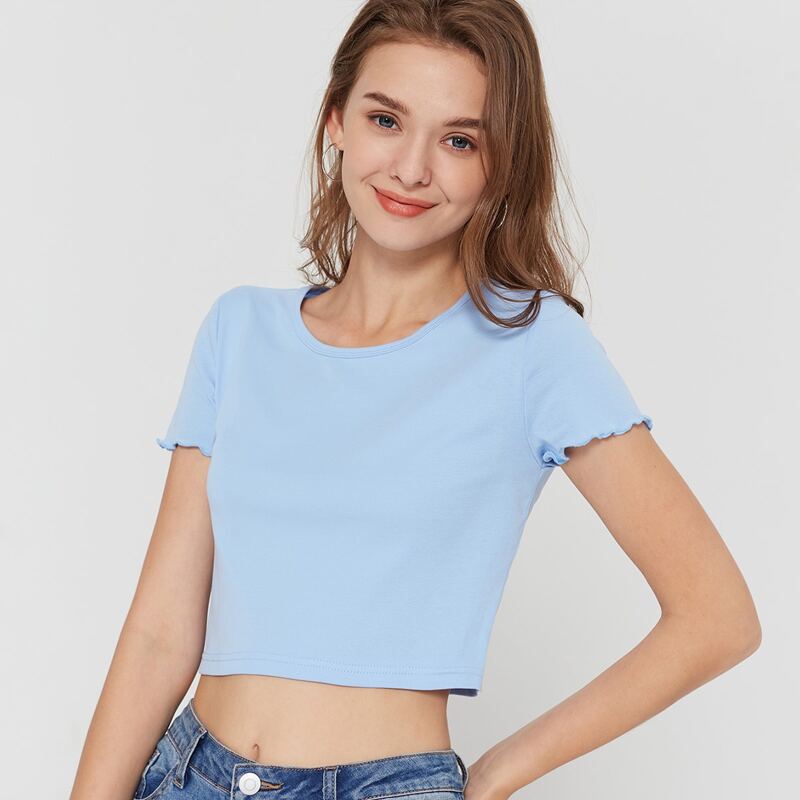 

Solid Lettuce Trim Crop Tee, Baby blue