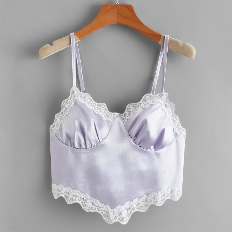 

Satin Contrast Lace Crop Cami, Lilac purple