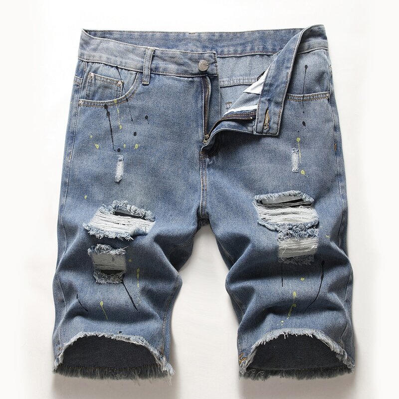 

Guys Ripped Denim Shorts, Light wash