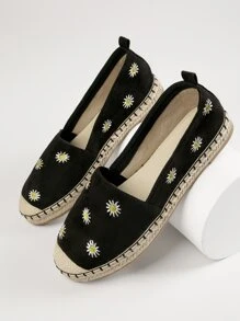 SHUZIA Daisy Floral Print Espadrille Slip-On Flats - Black - View 2