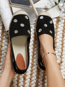 SHUZIA Daisy Floral Print Espadrille Slip-On Flats - Black - View 3
