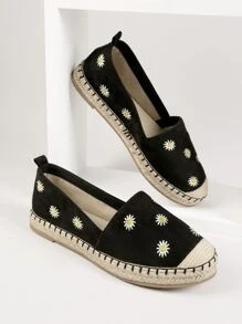 SHUZIA Daisy Floral Print Espadrille Slip-On Flats - Black - View 4