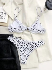 Dalmatian Rib Underwire Bikini - Black and White - View 2