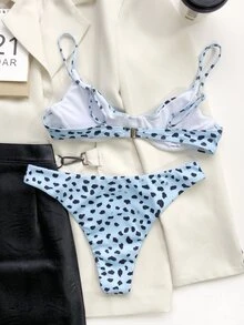 Dalmatian Rib Underwire Bikini Set, For Summer Beach Vacation - Baby Blue - View 2