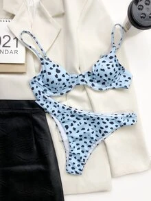 Dalmatian Rib Underwire Bikini Set, For Summer Beach Vacation - Baby Blue - View 4