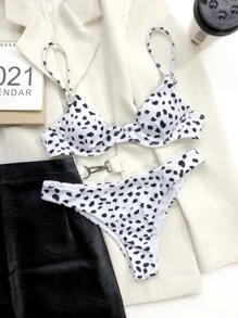 Dalmatian Rib Underwire Bikini - Black and White - View 5