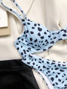 Dalmatian Rib Underwire Bikini Set, For Summer Beach Vacation - Baby Blue - View 5