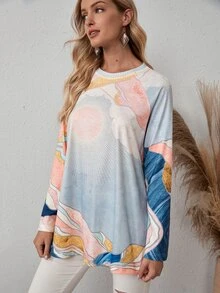 EMERY ROSE Graphic Print Raglan Sleeve Tee - Multicolor - View 3