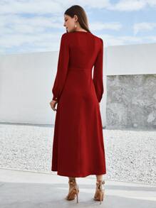 Modelyn Puff Sleeve Ruched Solid A-line Dress