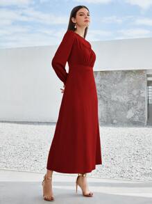 Modelyn Puff Sleeve Ruched Solid A-line Dress