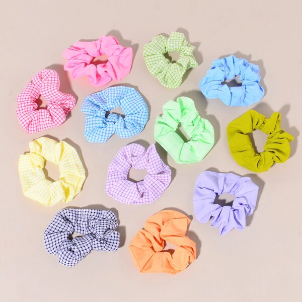 

12pcs Gingham Print Scrunchie, Multicolor