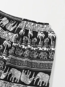 1入組大象和熱帶圖案錐形褲 - 黑與白 - 查看 3