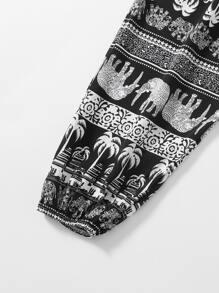 1入組大象和熱帶圖案錐形褲 - 黑與白 - 查看 4