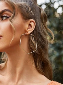 Geo Design Hoop Earrings - Yellow Gold - View 1