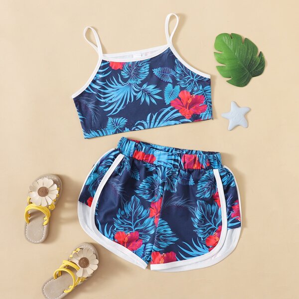 

Toddler Girls Tropical Print Cami Top & Shorts, Blue