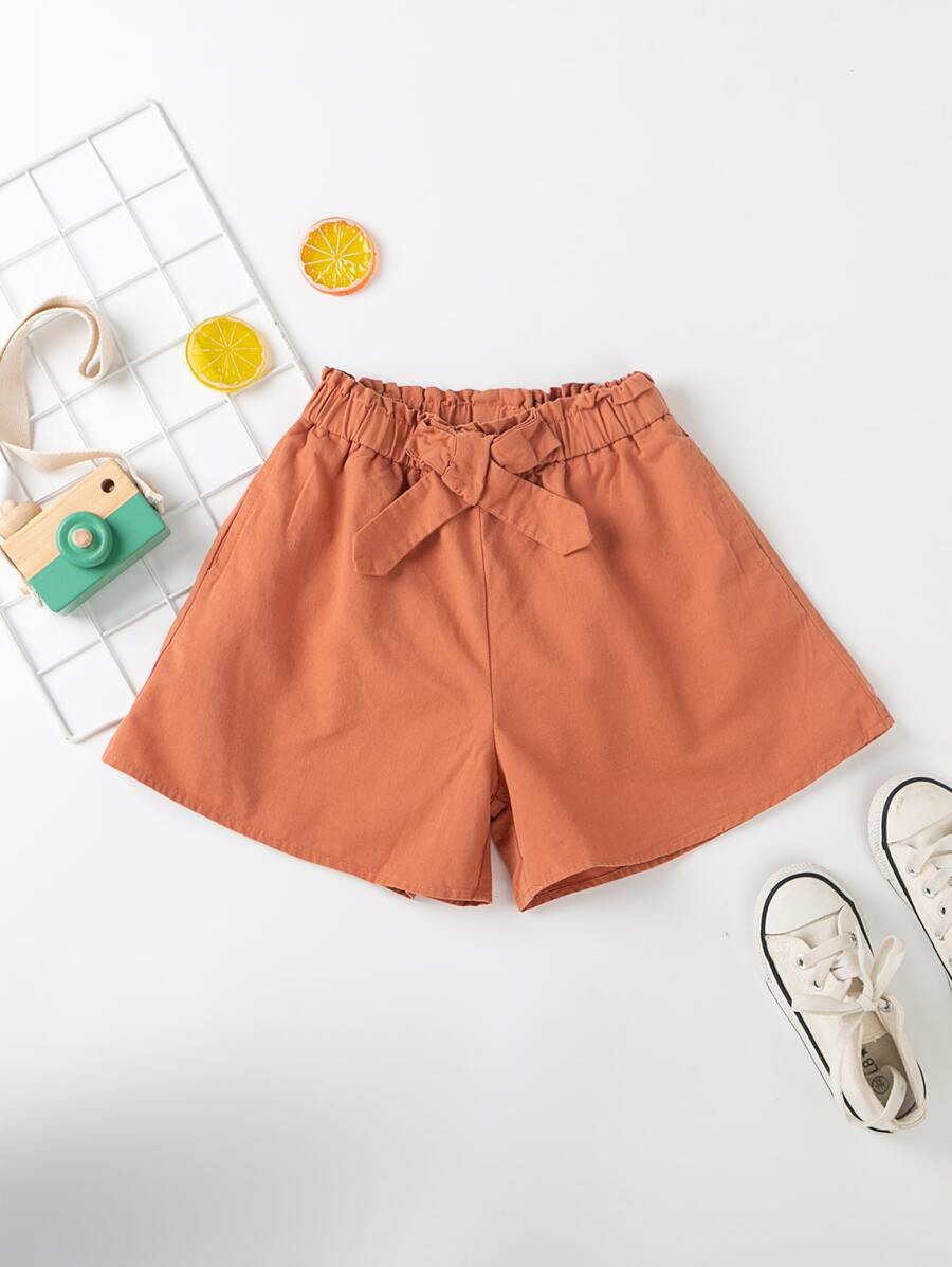 Niñas Shorts unicolor con cordón delantero - Naranja - Ver 1