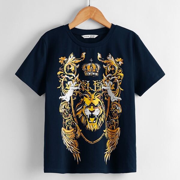 

Boys Baroque & Lion Print Tee, Navy blue