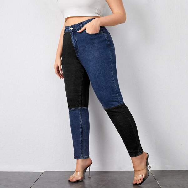 

Plus High Waist Spliced Skinny Jeans, Multicolor