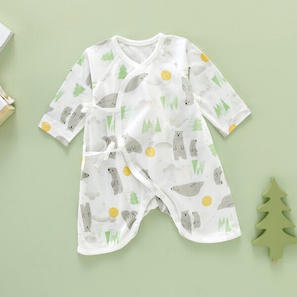

Baby Unisex Cartoon Graphic Wrap Knot Romper, Multicolor