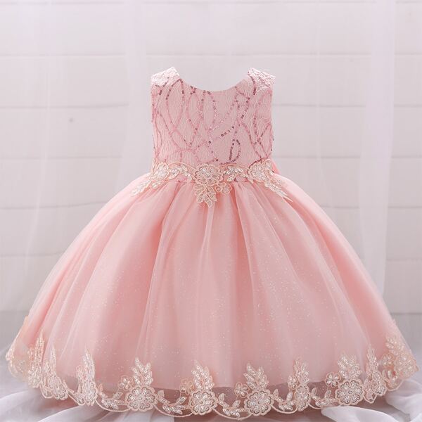 

Baby Girl Contrast Sequin Appliques Gown Dress, Coral pink
