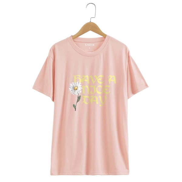 

Daisy Floral & Slogan Graphic Tee, Baby pink