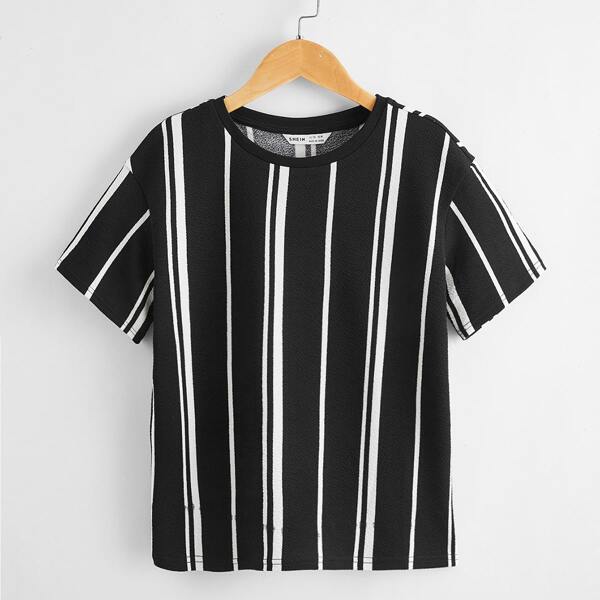 

Boys Drop Shoulder Striped Tee, Black