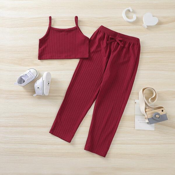 

Toddler Girls Solid Cami Top With Bow Pants, Burgundy