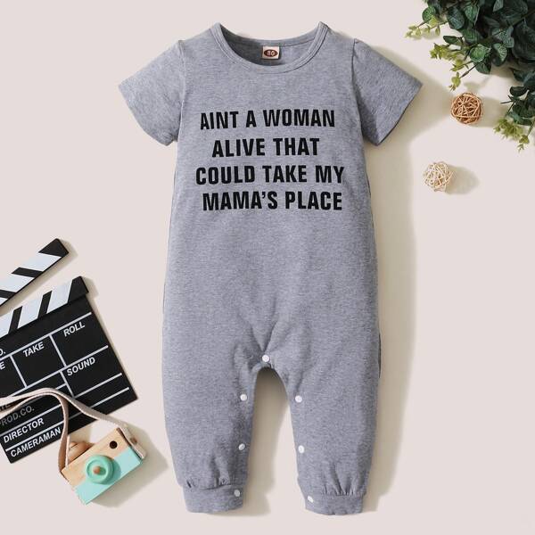 

Baby Boy Slogan Graphic Tee Jumpsuit, Grey