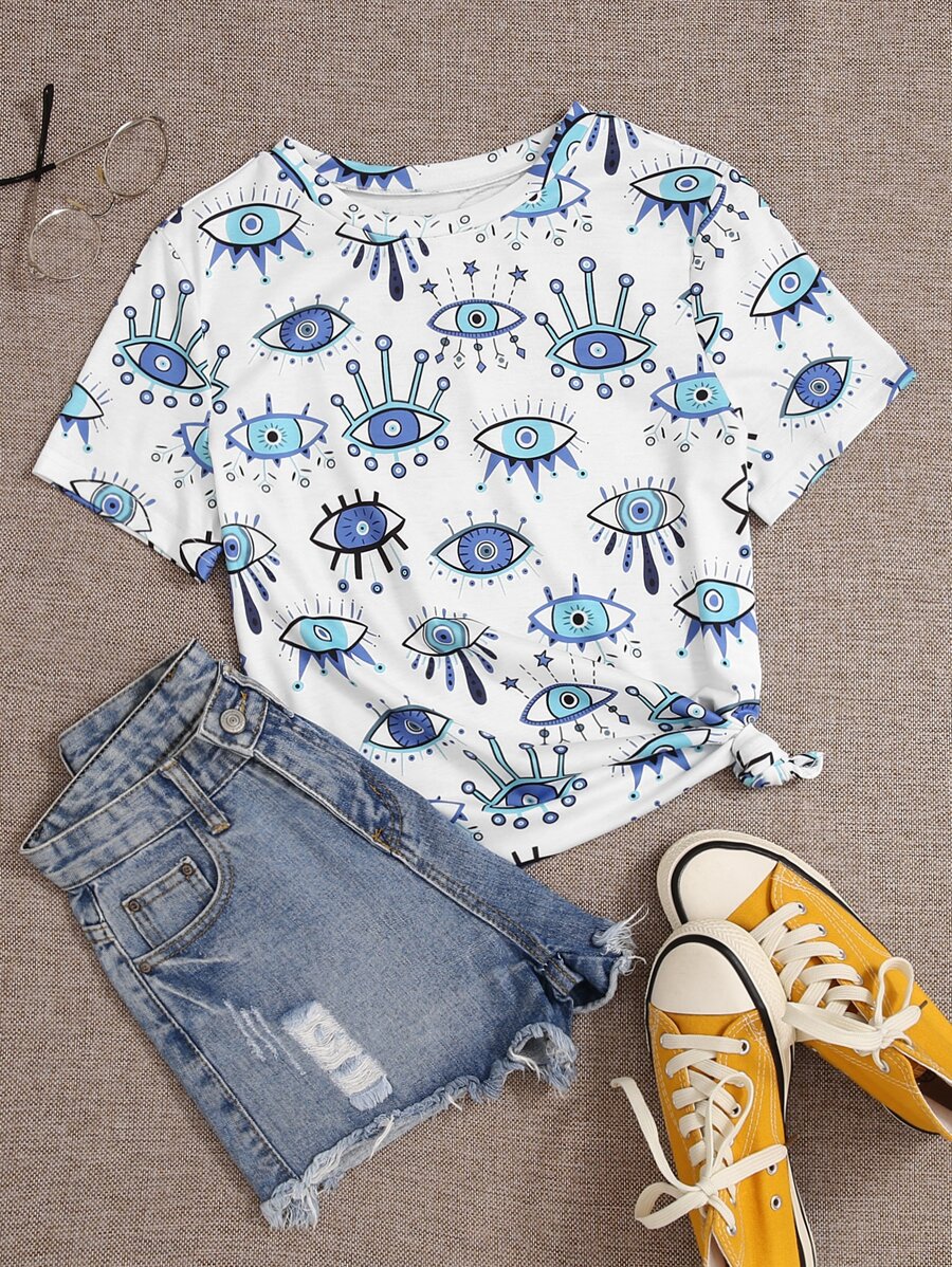 人像和星星圖案T恤 - 白色 - 查看 1