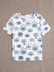 人像和星星圖案T恤 - 白色 - 查看 4