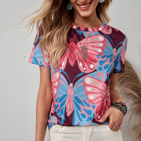 

Allover Butterfly Print Tee, Multicolor