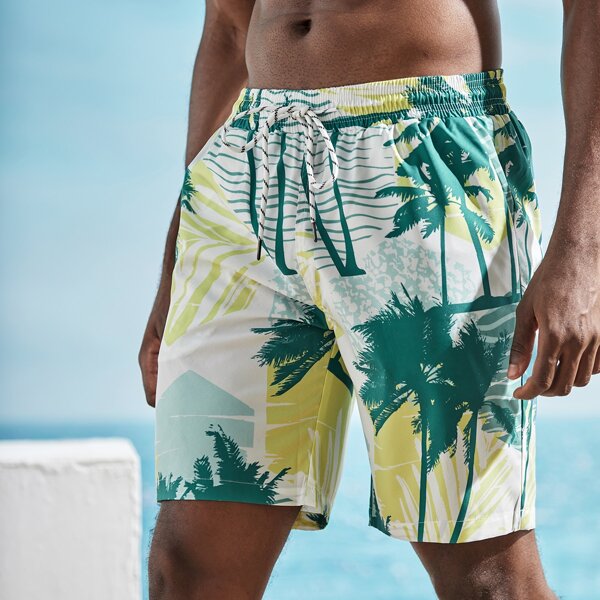 

Men Tropical Print Swim Trunks, Multicolor