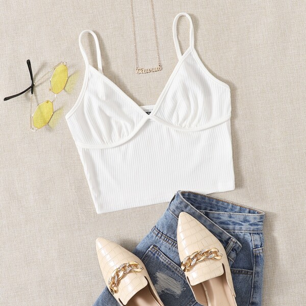 

Bustier Rib-knit Cami Top, White