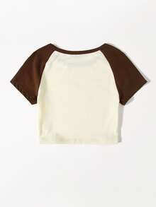 SHEIN EZwear Top corto de dos colores de manga raglán - Beis - Ver 2