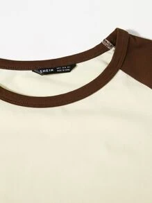 SHEIN EZwear Top corto de dos colores de manga raglán - Beis - Ver 3