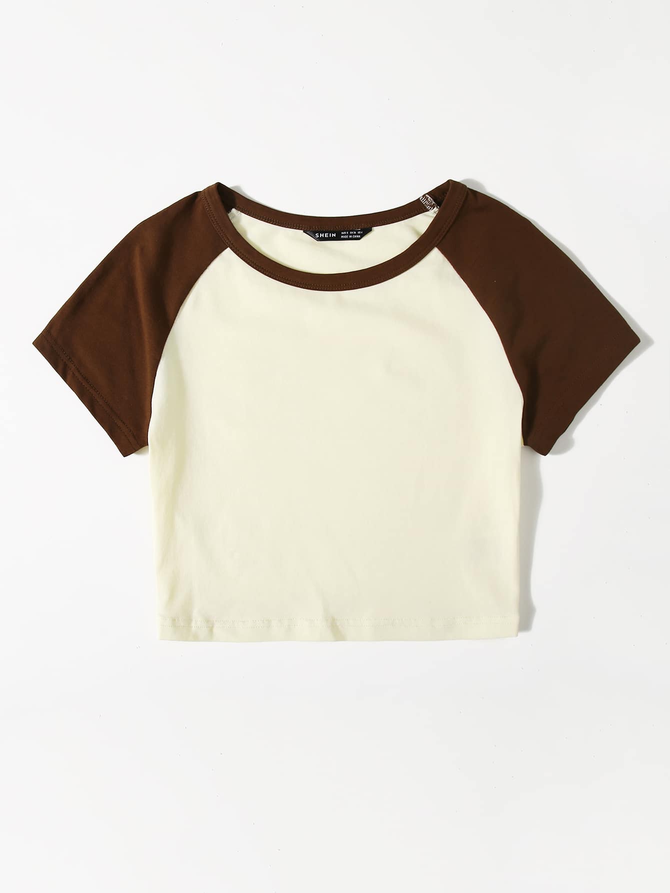 SHEIN EZwear Raglan Sleeve Two Tone Crop Top - Beige - View 4